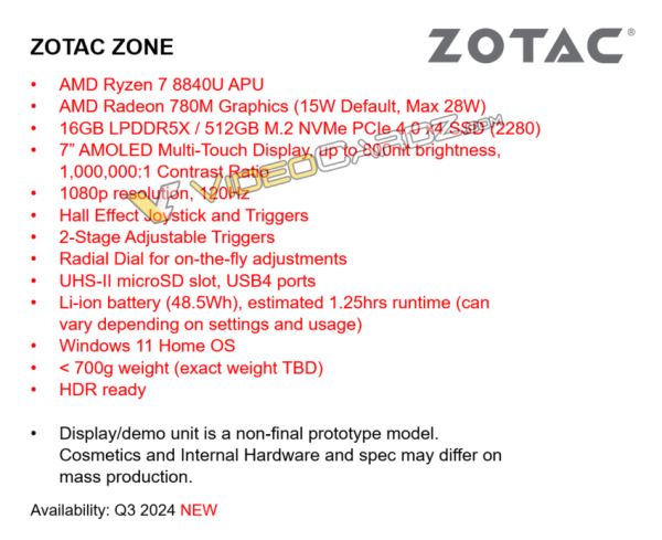 Консоль ZOTAC ZONE получит OLED-экран и AMD Ryzen 8840U